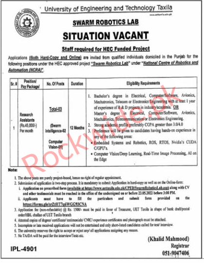 university of Taxila Job Vacancies